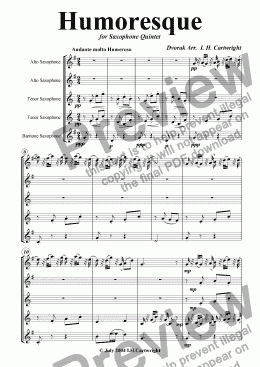 page one of Humoresque for Saxophone Quintet