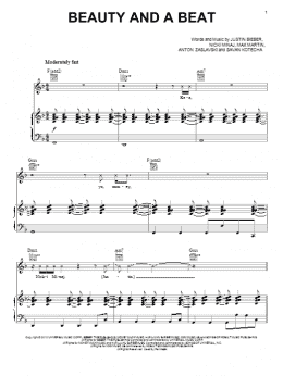 page one of Beauty And A Beat (Piano, Vocal & Guitar Chords (Right-Hand Melody))