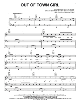 page one of Out Of Town Girl (Piano, Vocal & Guitar Chords (Right-Hand Melody))