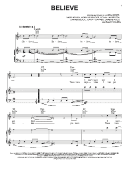 page one of Believe (Piano, Vocal & Guitar Chords (Right-Hand Melody))