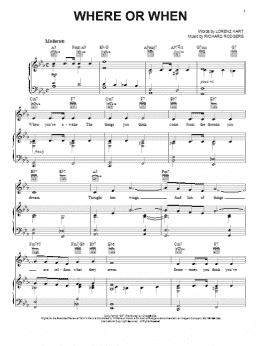 page one of Where Or When (Piano, Vocal & Guitar Chords (Right-Hand Melody))
