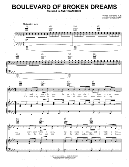 page one of Boulevard Of Broken Dreams (Piano, Vocal & Guitar Chords (Right-Hand Melody))