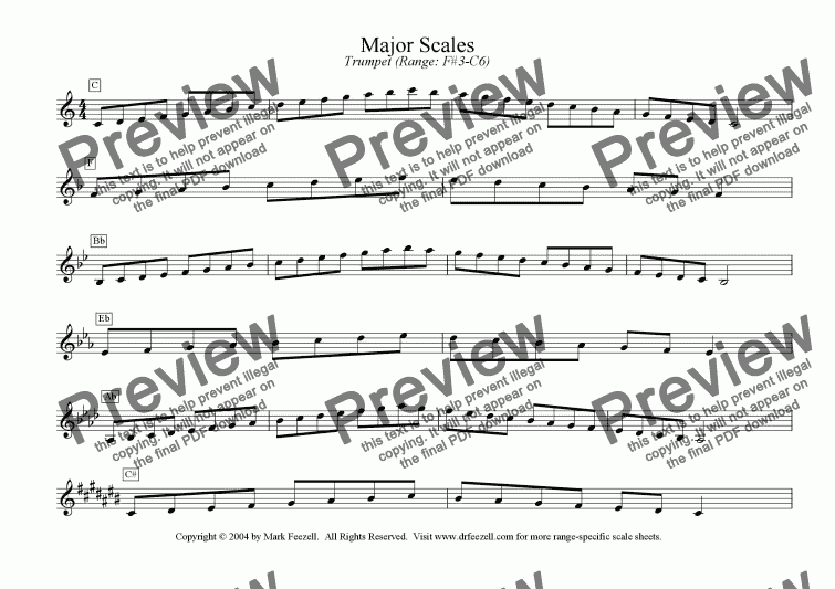 page one of trumpet scales - COMPLETE OCTAVES - major/natural minor scales only