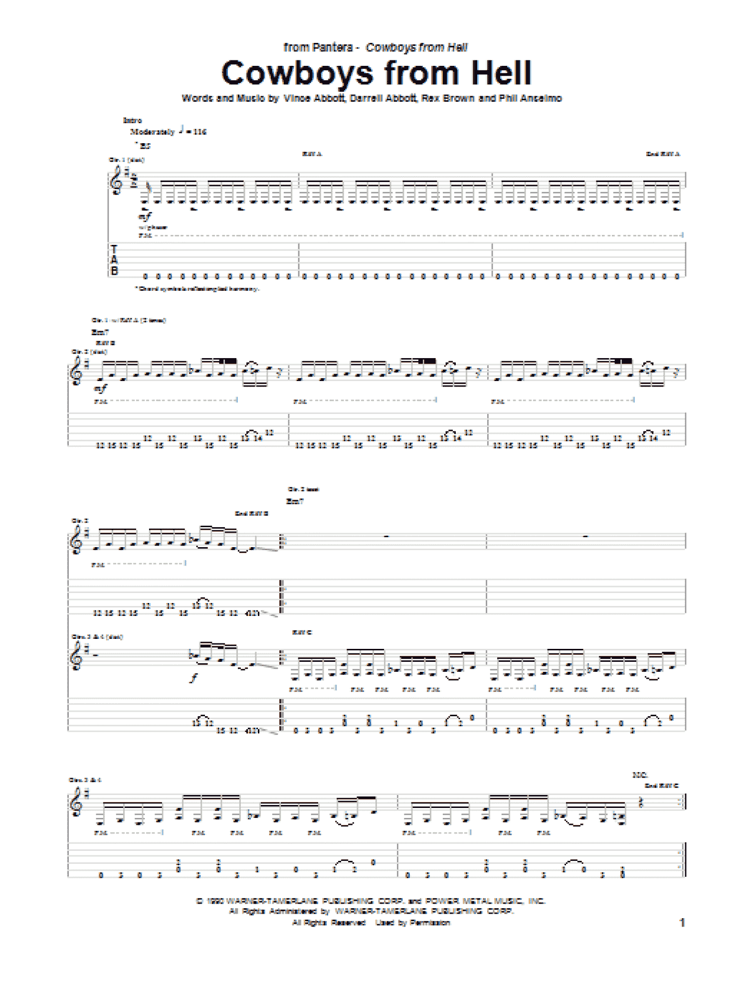 Cowboys From Hell (Guitar Tab)