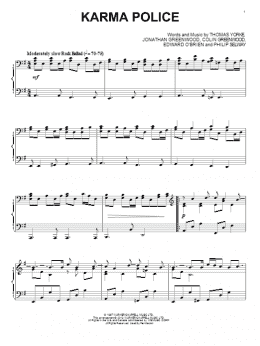 page one of Karma Police (Piano Solo)