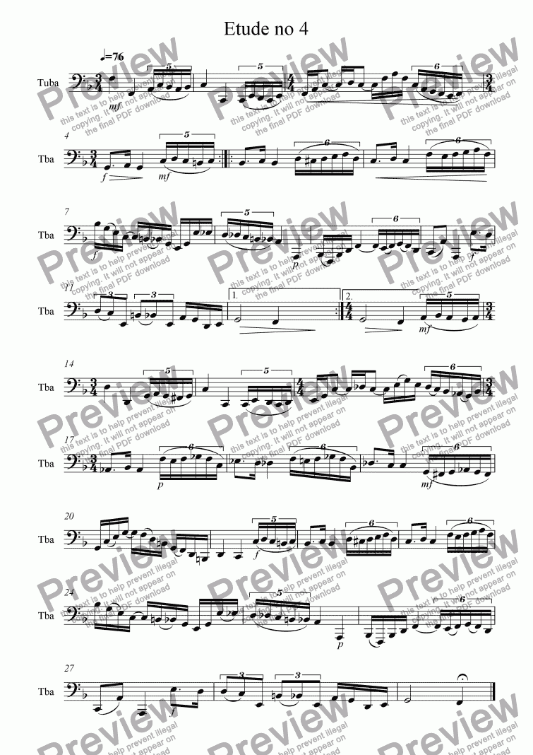 page one of Tuba Etude No.4