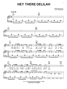 page one of Hey There Delilah (Piano, Vocal & Guitar Chords (Right-Hand Melody))