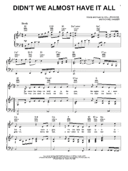 page one of Didn't We Almost Have It All (Piano, Vocal & Guitar Chords (Right-Hand Melody))