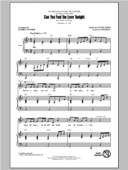 page one of Can You Feel The Love Tonight (from The Lion King) (arr. Audrey Snyder) (2-Part Choir)