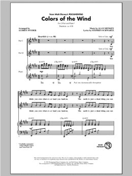 page one of Colors Of The Wind (from Pocahontas) (arr. Audrey Snyder) (2-Part Choir)