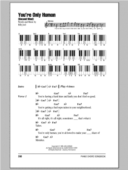 page one of You're Only Human (Second Wind) (Piano Chords/Lyrics)
