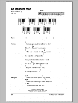 page one of An Innocent Man (Piano Chords/Lyrics)