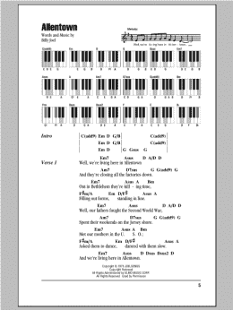 page one of Allentown (Piano Chords/Lyrics)