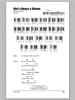 page one of She's Always A Woman (Piano Chords/Lyrics)