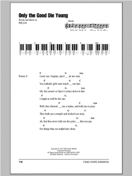 page one of Only The Good Die Young (Piano Chords/Lyrics)
