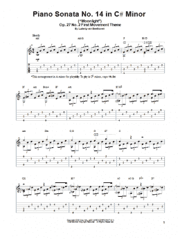 page one of Piano Sonata No. 14 In C# Minor (Moonlight) Op. 27 No. 2 First Movement Theme (Solo Guitar)