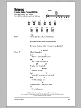 page one of Kokomo (Ukulele Chords/Lyrics)