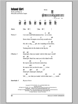 page one of Island Girl (Ukulele Chords/Lyrics)
