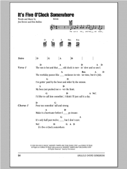 page one of It's Five O'Clock Somewhere (Ukulele Chords/Lyrics)