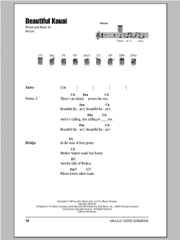 page one of Beautiful Kauai (Ukulele Chords/Lyrics)