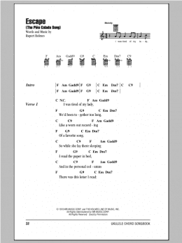 page one of Escape (The Piña Colada Song) (Ukulele Chords/Lyrics)