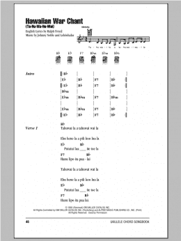 page one of Hawaiian War Chant (Ta-Hu-Wa-Hu-Wai) (Ukulele Chords/Lyrics)