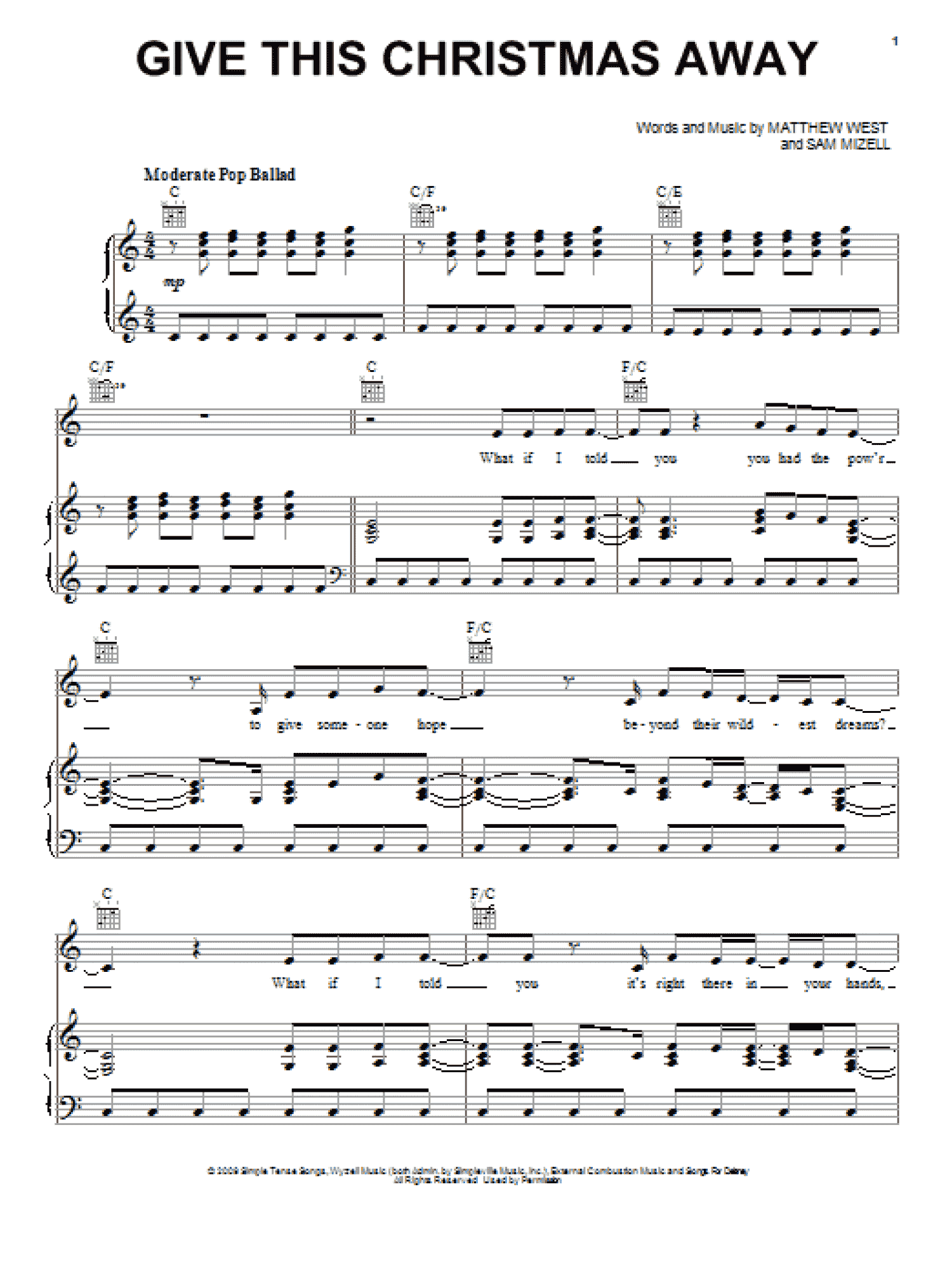 Give This Christmas Away (Piano, Vocal & Guitar Chords (Right-Hand Melody))