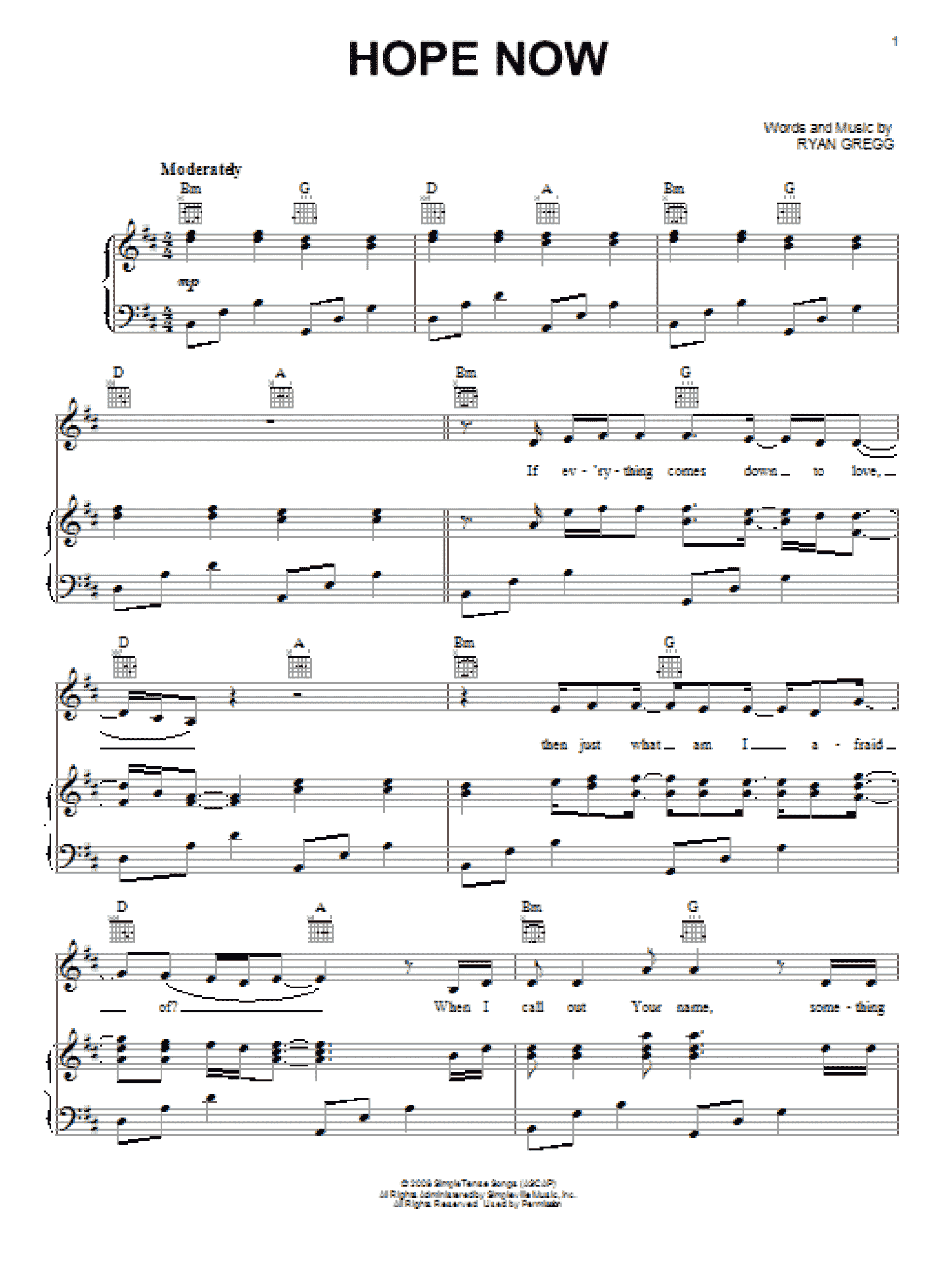 Hope Now (Piano, Vocal & Guitar Chords (Right-Hand Melody))