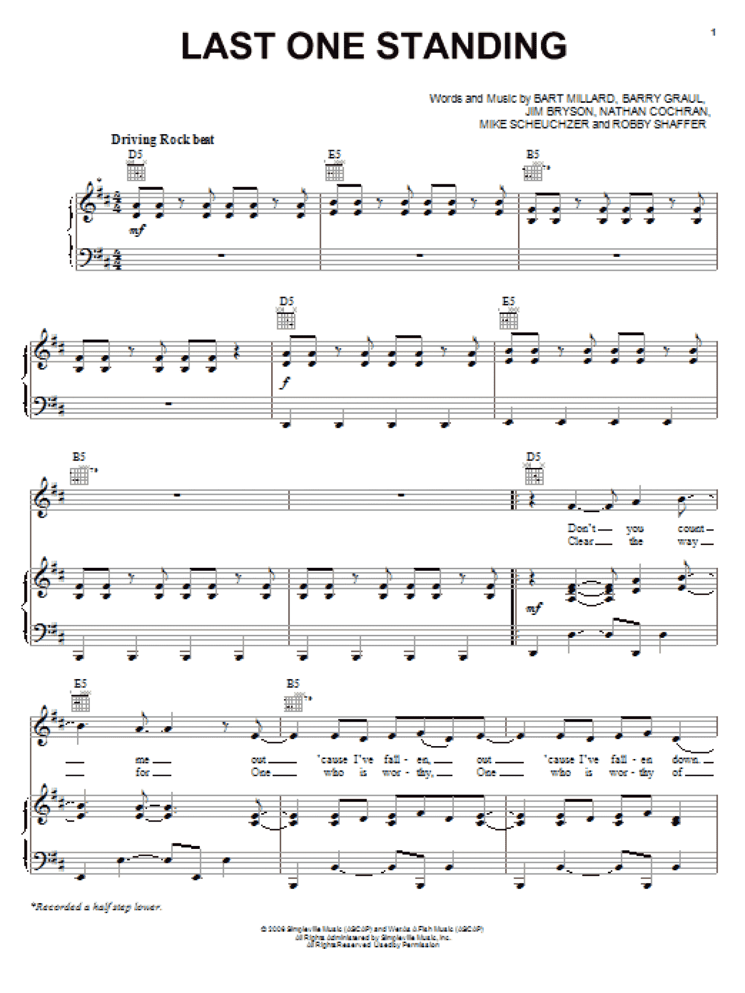Last One Standing (Piano, Vocal & Guitar Chords (Right-Hand Melody))