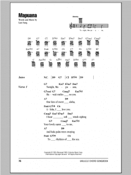page one of Mapuana (Ukulele Chords/Lyrics)