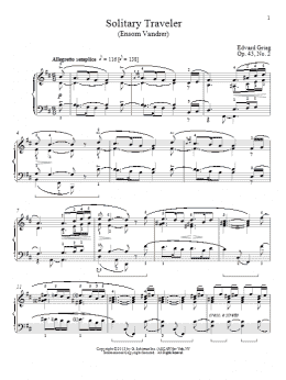 page one of Solitary Traveler (Ensom Vandrer), Op. 43, No. 2 (Piano Solo)