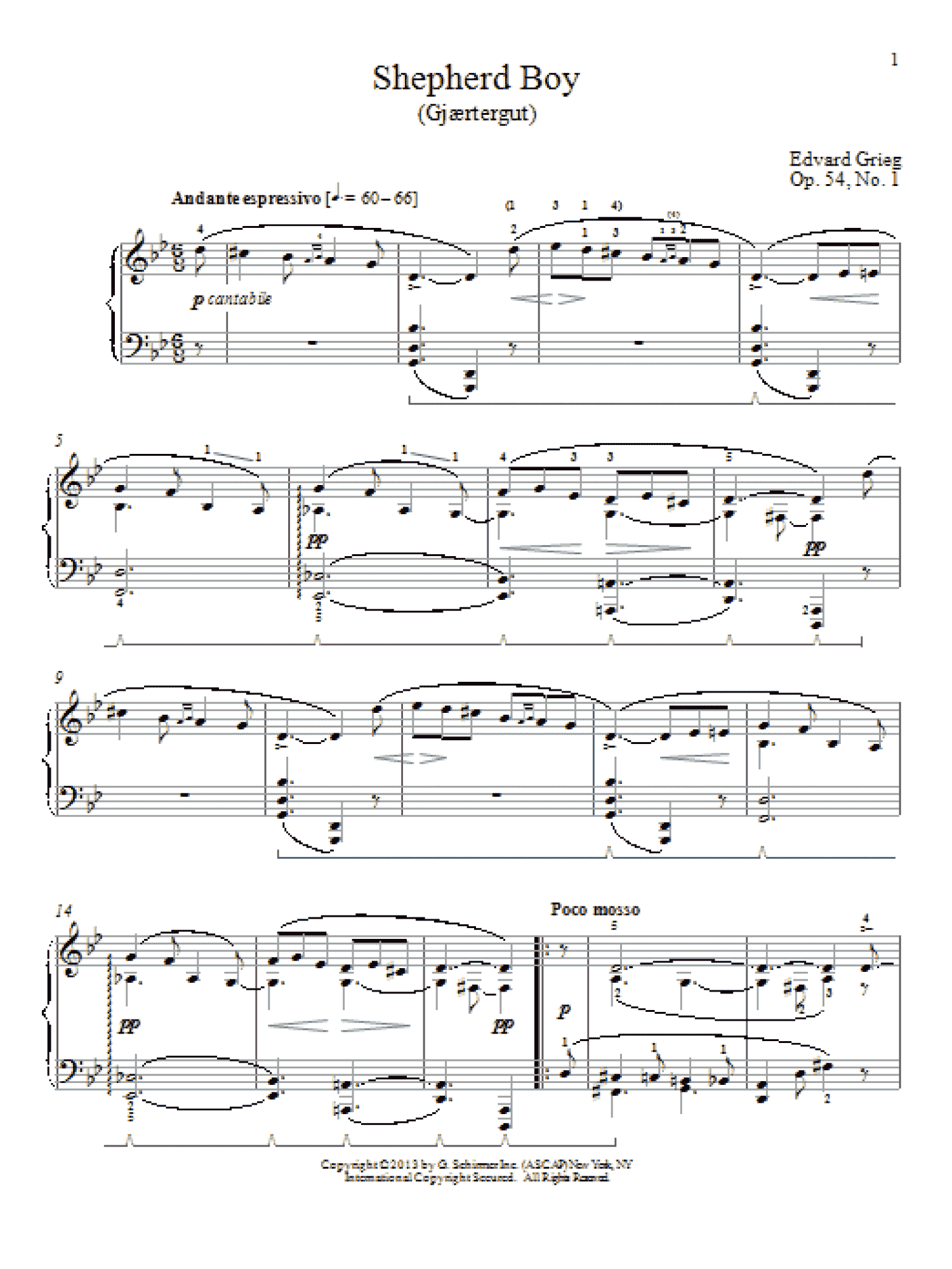 Shepherd Boy (Gjaertergut), Op. 54, No. 1 (Piano Solo)
