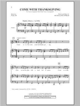 page one of Come With Thanksgiving (Unison Choir)