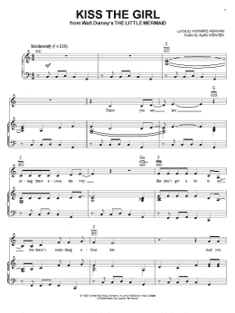 page one of Kiss The Girl (from The Little Mermaid) (Piano, Vocal & Guitar Chords (Right-Hand Melody))