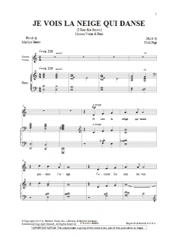 page one of Je Vois La Neige Qui Danse (Unison Choir)