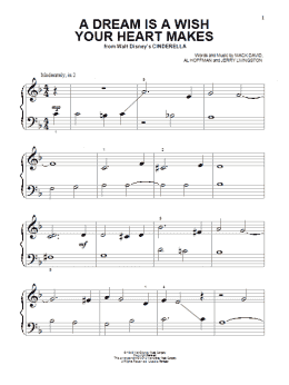 page one of A Dream Is A Wish Your Heart Makes (from Cinderella) (Beginning Piano Solo)