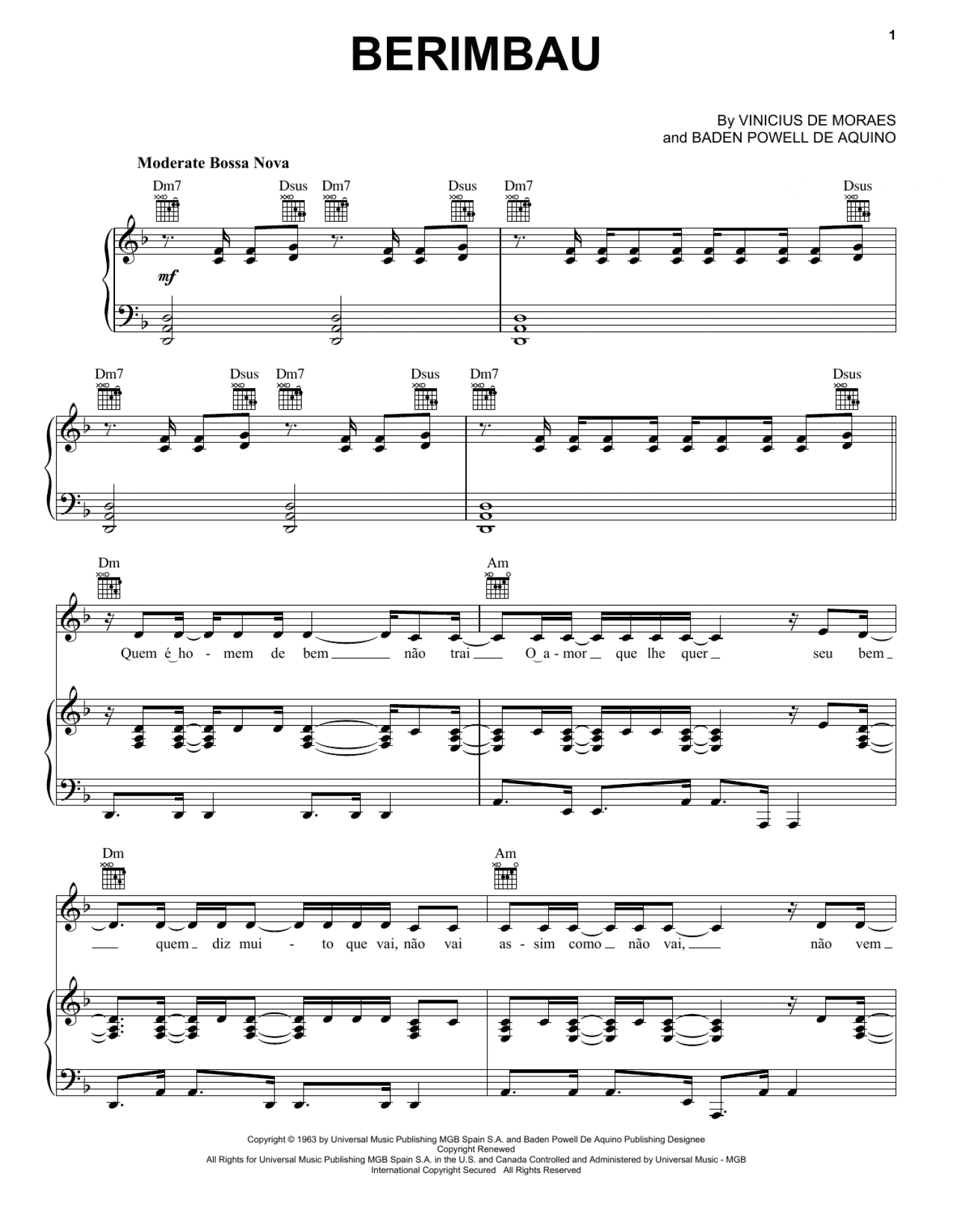 Berimbau (Piano, Vocal & Guitar Chords (Right-Hand Melody))