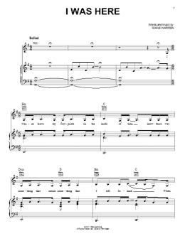 page one of I Was Here (Piano, Vocal & Guitar Chords (Right-Hand Melody))