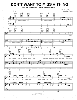 page one of I Don't Want To Miss A Thing (Piano, Vocal & Guitar Chords (Right-Hand Melody))