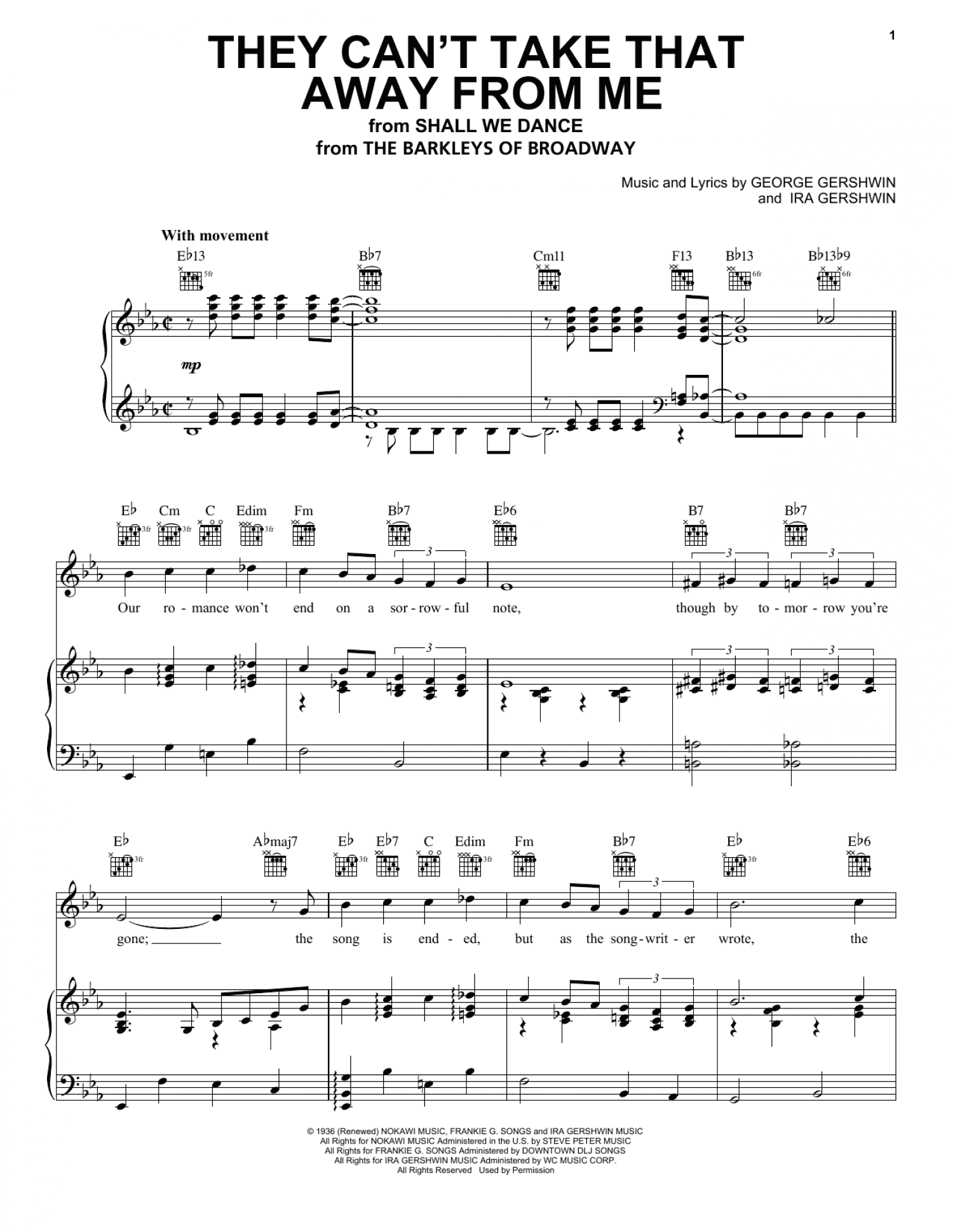 They Can't Take That Away From Me (Piano, Vocal & Guitar Chords (Right-Hand Melody))