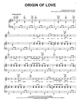 page one of Origin Of Love (Piano, Vocal & Guitar Chords (Right-Hand Melody))