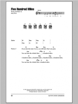page one of Five Hundred Miles (Guitar Chords/Lyrics)