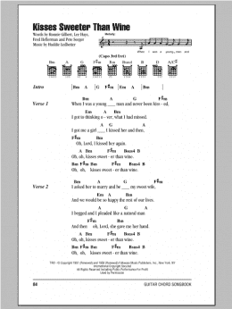 page one of Kisses Sweeter Than Wine (Guitar Chords/Lyrics)