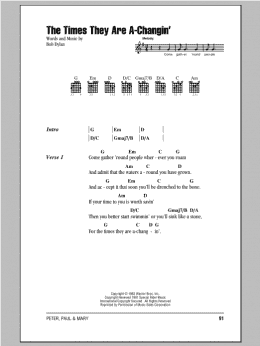page one of The Times They Are A-Changin' (Guitar Chords/Lyrics)