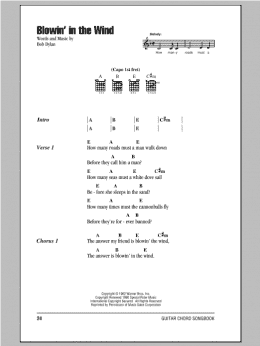 page one of Blowin' In The Wind (Guitar Chords/Lyrics)