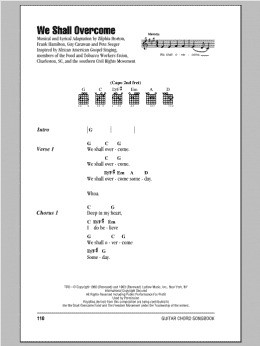 page one of We Shall Overcome (Guitar Chords/Lyrics)
