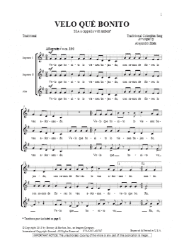 page one of Velo Que Bonito (SSA Choir)