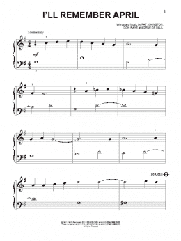 page one of I'll Remember April (Beginning Piano Solo)