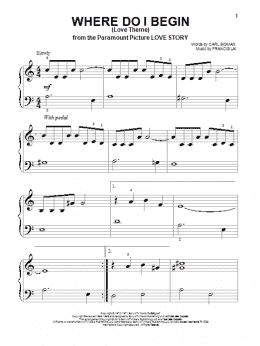 page one of Where Do I Begin (Love Theme) (Beginning Piano Solo)
