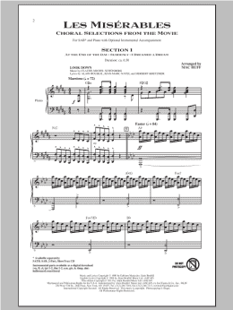 page one of Les Miserables (Choral Selections From The Movie) (SAB Choir)